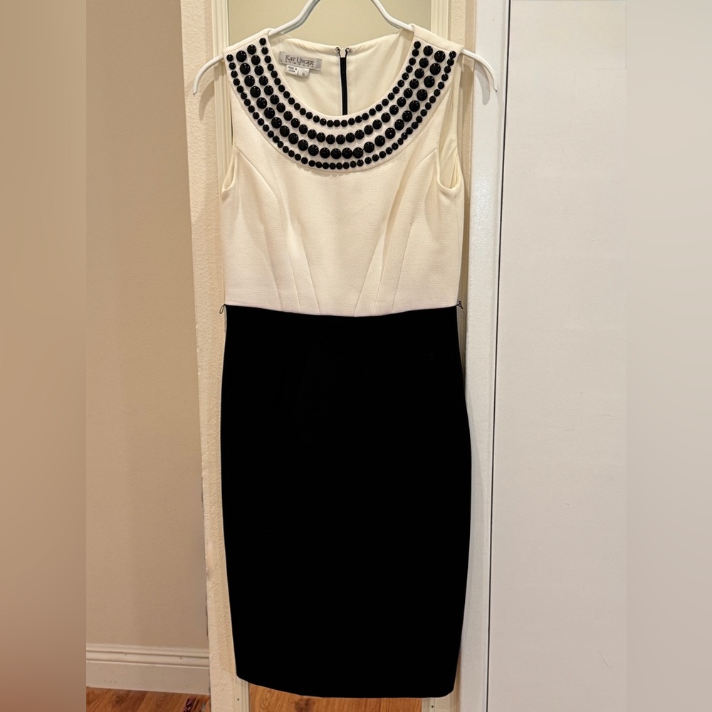 Kay Unger Black and Cream Dress with beaded trim, 6